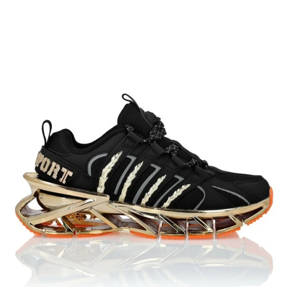 Philipp Plein Sport Black Gold Futuristic Runners with Orange Sole